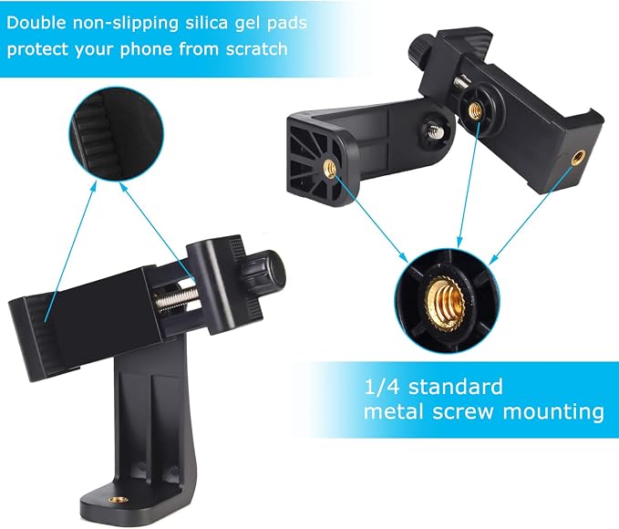 Smartphone Holder/Vertical and Horizontal Tripod Mount Adapter | Premium Rotatable Bracket, 1/4 in Screw, Adjustable Clip for iPhone, Android Cell Phone, Selfie Stick, Camera Stand - Image 5