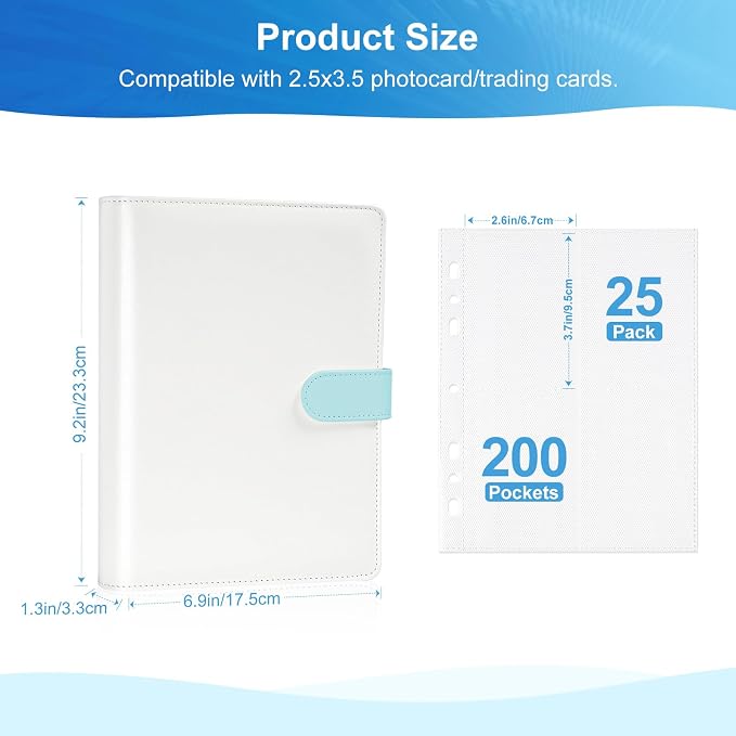 2x3 Photo Album, Clip-In PU Leather Cover A5 Photocard Binder, 200 Pockets, Compatible with Fujifilm Instax Mini & Polaroid Camera, Scrapbook for Instant Photos (Blue) - Image 4