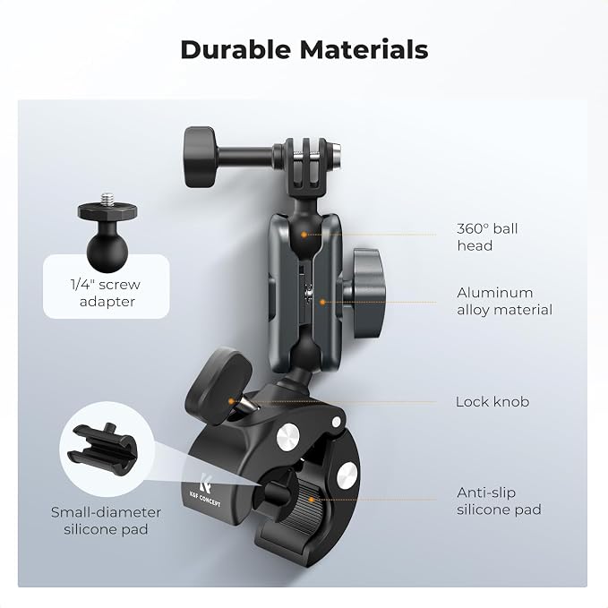 K&F CONCEPT Super Clamp Camera Mount Bike/Motorcycle Handlebar Mount | with 360° Dual Ball Head Compatible with DJI Action 6/5/4/3, Hero 13/12/11/10, 360 X5 X4, MS100 - Image 6