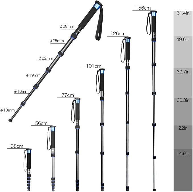 Koolehaoda 6-Section Camera Monopod, Compact Portable Folds to 15" | Aluminum Alloy Unipod Stick, Max Load 22lbs/10kg, Lightweight Travel Photography, for DSLR Mirrorless Camera - Image 3