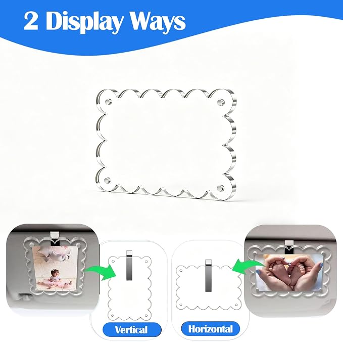 2 Pack Magnetic Car Visor Photo Holder, 2.36 x 3.54 inch Scalloped Clear Acrylic Car Picture Frame Clip for Sun Visor, Personalized Vehicle Photo Display for Family, Pets - Image 5