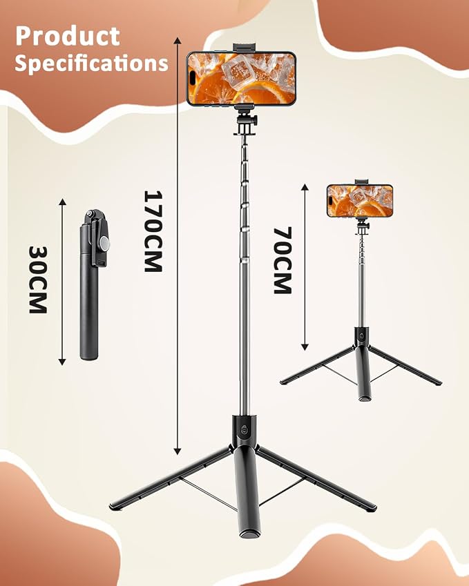 67" Phone Tripod Selfie Stick for iPhone and Android Phone, Cell Phone Tripod Stand with Wireless Remote Control - Image 2