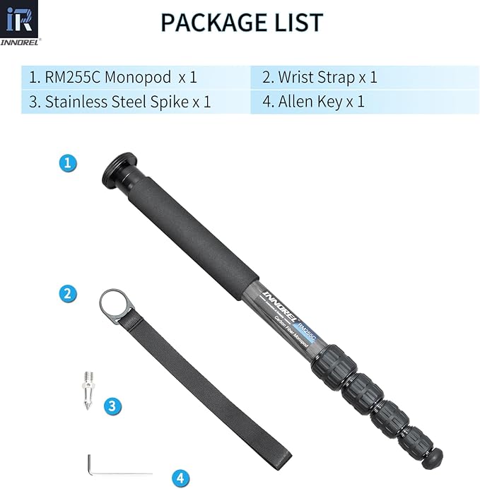 Carbon Fiber Camera Monopod INNOREL RM255C Professional Portable Compact Lightweight Travel 5-Section Monopod for Canon Nikon Sony DSLR Camera Video Camcorder DV Photography Bracket Load 15lbs/7kg - Image 9