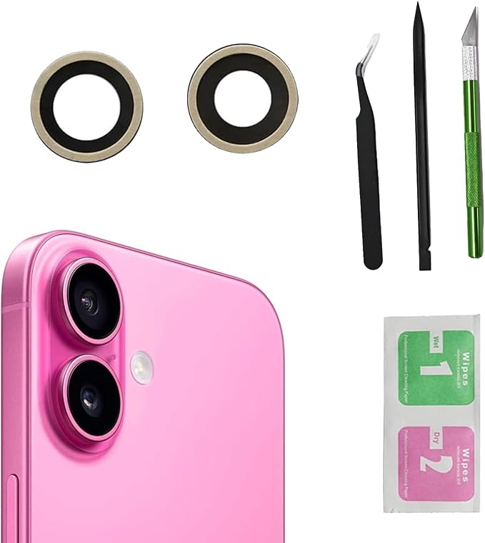 2pcs/Set Back Camera Lens Glass Replacement for iPhone 16 Camera Lens Replacement with Pre-Installed Adhesive + Repair Tool Kit, Anti-Lens Scratch & Waterproof by Dogxiong