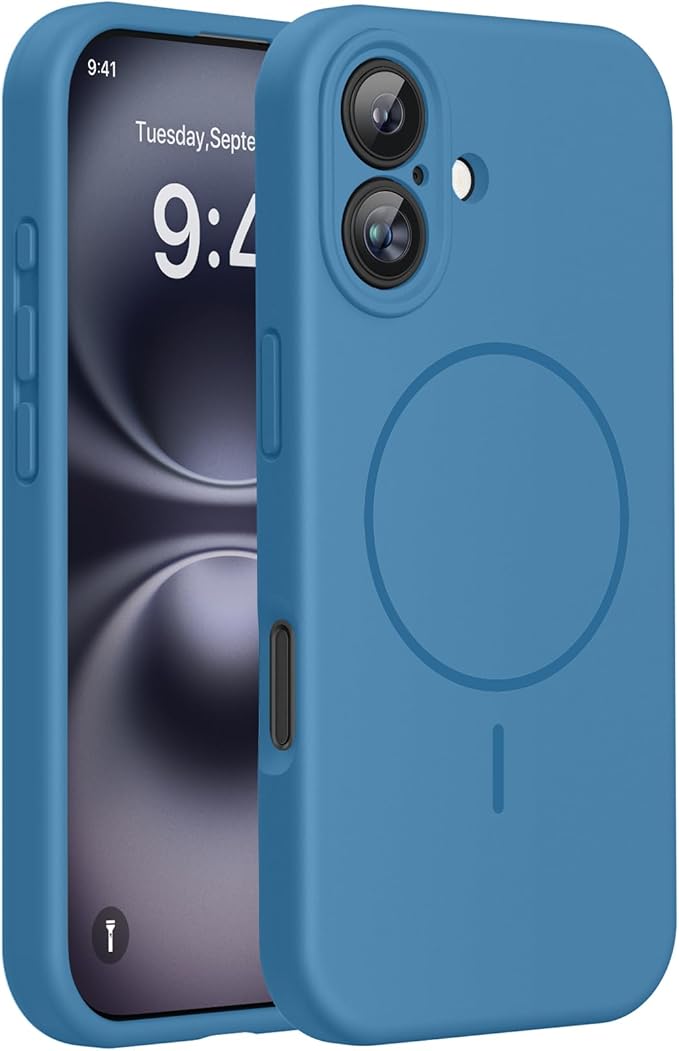 miracase Magnetic for iPhone 16 Plus Case, [Soft Anti-Scratch Microfiber Lining], Compatible with MagSafe, Liquid Silicone Shockproof Drop Protection Phone Case for 16 Plus,Capri Blue by Miracase