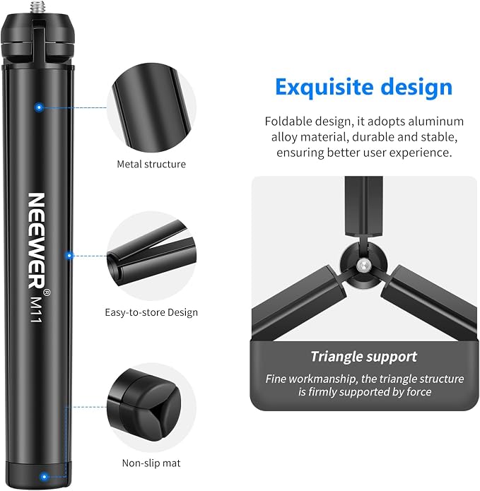 NEEWER Mini Metal Tripod, Table Stand, Desktop Compact Tripod Compatible with Crane M2, Smooth Q2, Gimbal Grip Stabilizer and All Cameras - Image 4