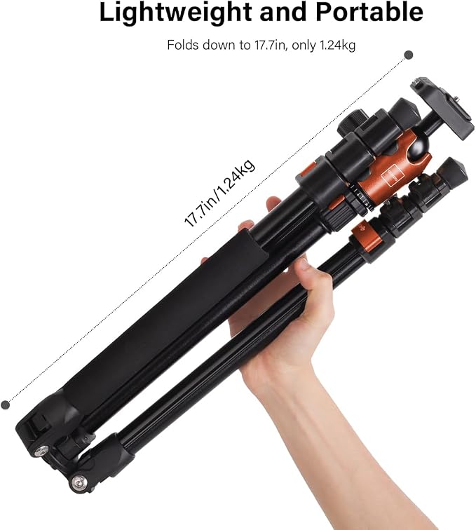 73-Inch Camera Tripod - Lightweight DSLR Tripod with 360° Ball Head & Quick Release Plate, Supports Up to 33.07 lbs, Portable for Travel & Outdoor Photography - Image 3