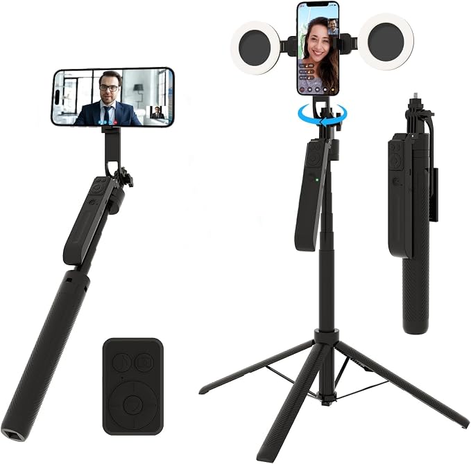 Auto Face Tracking Selfie Stick Tripod with Fill Light, 360 Rotation & Gesture Control, 70.9" Selfie Stick Tripod for iPhone with Remote for for TikTok/Vlog/Live Stream/Video Recording by Unknown