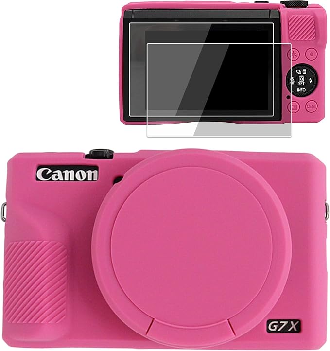 VOVMOEYA Camera Case for Canon Powershot G7 X Mark III with 2PCS Screen Protector,Full Pritection Soft G7X III Silicone Case Detachable Lens Cover Protective Cover for Canon G7XIII G7X3-Dark Pink by VOVMOEYA