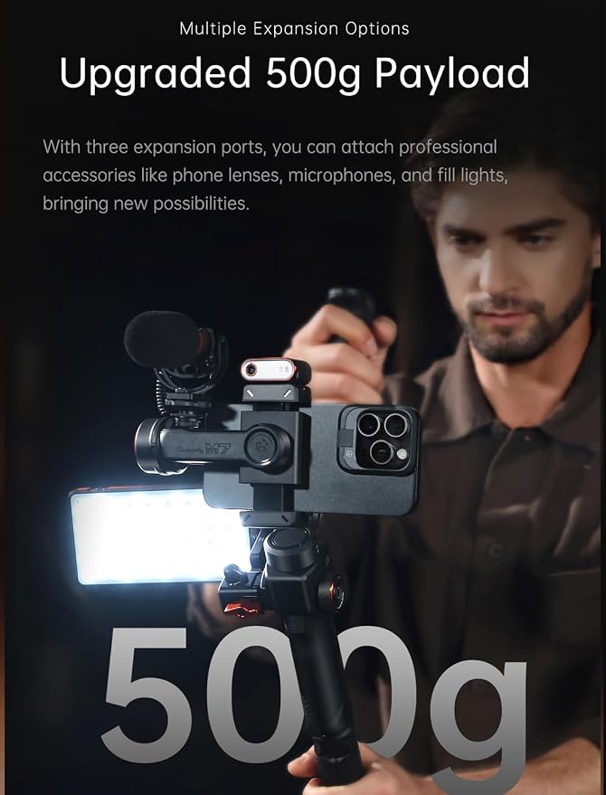 hohem iSteady M7 Gimbal Stabilizer for iPhone, 3-Axis Smartphone Gimbal | Magnetic AI Tracker Fill Light, Detachable Touchscreen Remote Controller, Built-in Extension Rod,iSteady 9.0,500g Payload - Image 9