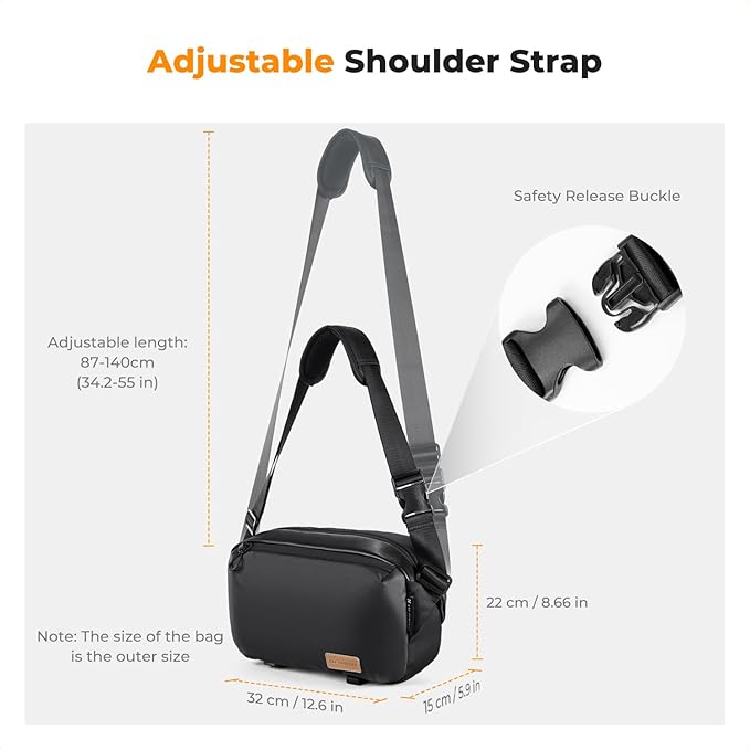 K&F CONCEPT 2 in 1 Camera Sling Bag, Everyday Shoulder Bag | Multifunction Photography Compact Crossbody DSLR Portable Bag, Compatible for Canon/Nikon/Sony, BS01 - Image 6