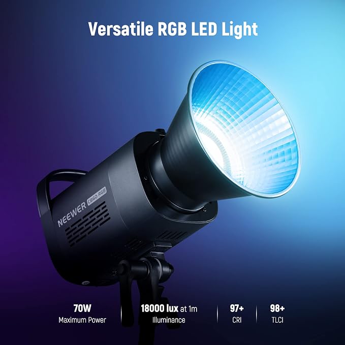 NEEWER CB60 RGB 70W LED Video Light with App Control, Bowens Mount COB Full Color Continuous Output Lighting 18000Lux/1m CCT 2700K-6500K CRI97+ 17 Scenes for Photography/Studio Video Recording - Image 2