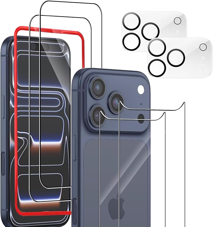 Front Screen and Back Protector for iPhone 17 Pro + Camera Lens Protector | (2+2+2+1) 9H Hardness, Easy to Install with Alignment Tool,Anti-Fingerprint by BIGFLYANTS