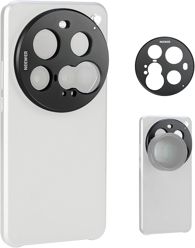 NEEWER 15 Ultra Lens Backplate, Aluminum Alloy 17mm Thread Phone Lens Adapter Holder for Main & Telephoto Cameras, Compatible with Xiaomi 15 Ultra Original Phone Case, PA111 (Black) by Neewer