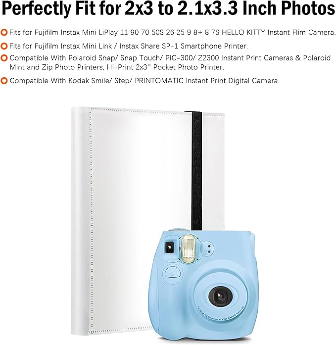 432 Pockets 2x3 Inch Photo Album for Polaroid & Instax Mini Pictures, White | Large Capacity, Acid-Free Black Pages, Durable Hard Cover, Elastic Band Closure for Secure Storage Everyday Instant Photos - Image 6