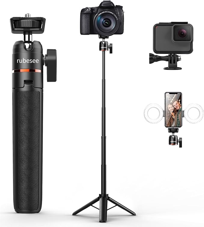 Mini Tripod for Camera, 24.61"/62.5cm Tripod Selfie Stick with 5 Levels Adjustment 360° Ball Head 1/4" Screw Desktop for DJI Osmo Pocket3 Vlog Handle Grip Insta360 Action 5 Pro/4/3 Camera - Image 8