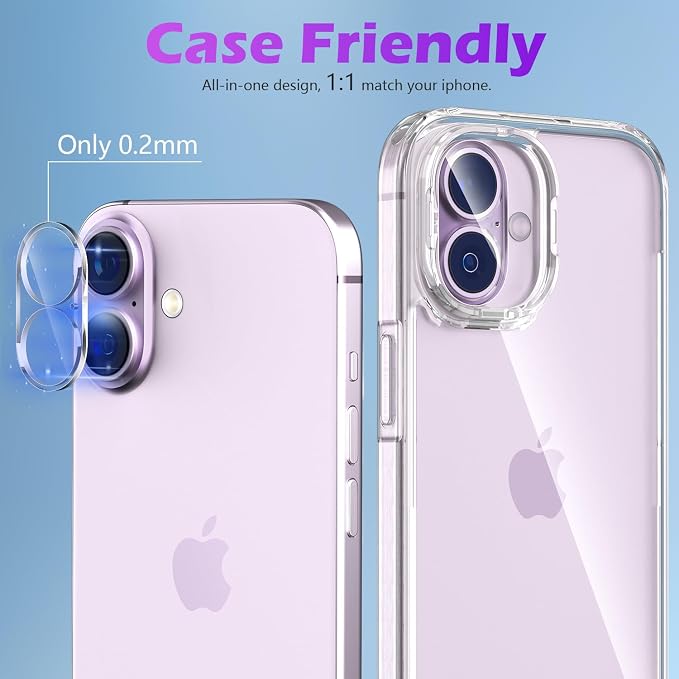 imluckies [3 Pack Clear Camera Lens Protector for iPhone 16/iPhone 17 & iPhone 16 Plus, 9H Tempered Glass, Anti-Scratch, Ultra-HD, Case Friendly, Easy to Install, Not Affect Night Shots - Image 6