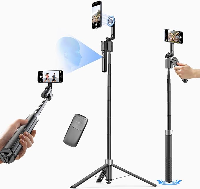 Magnetic Auto Face Tracking Tripod, 70.9” Magsafe Phone Tripod with 360°Rotation 5-Gesture Control, Wireless Remote, Magnetic Mount, Ideal for Vlogging, Live Streaming, Travel and Content Creation by HMDMDN