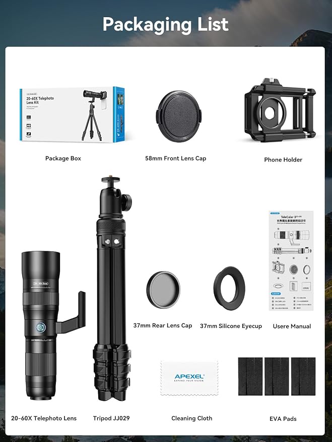 MIAO LAB 20-60X Zoom Telephoto Lens, High Power Telephoto Mobile Cell Phone Lens with Tripod & Universal Phone Clip, for iPhone 17/16/15/14/13 Series, Samsung, Android and Most Smartphone - Image 9