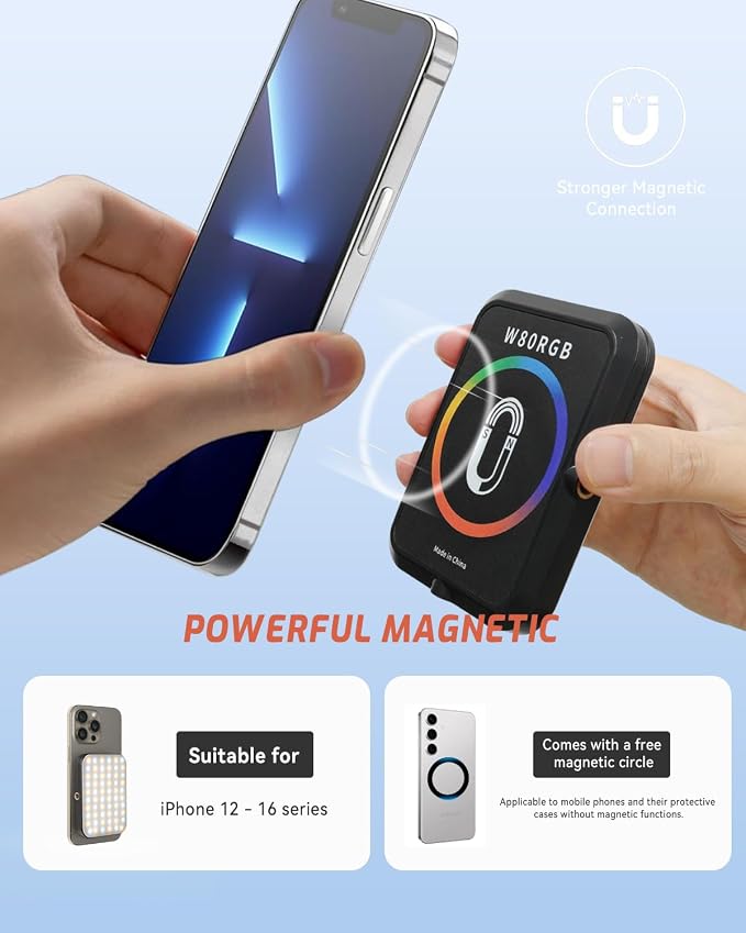 Portable Selfie Light for iPhone: Rechargeable Phone Fill Lights, Ring Light for Camera Picture, Makeup Photo, Video Conferences, Laptop Use, Zoom Meetings, TikTok, Vlog Photography Magnetic RGB - Image 2