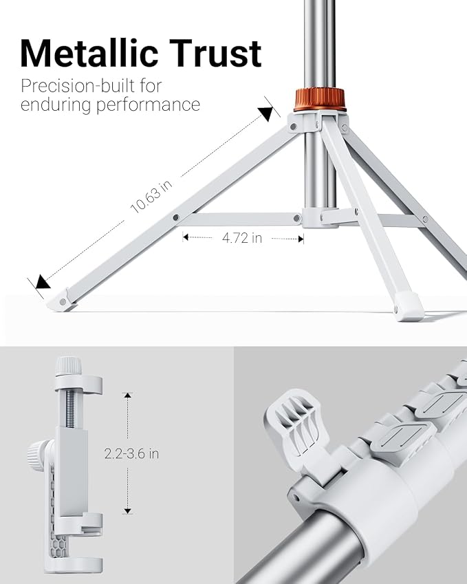 VIMOSE 66" Phone Tripod, Tripod for iPhone with Remote & Phone Stand | Extendable Cell Phone Tripod for Video Recording, Ultimate Tripod & Monopod Accessories for iPhone/Android, Monza White - Image 2