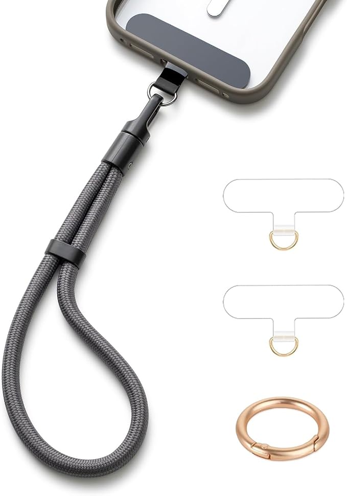 Phone Wrist Strap Lanyard Hand Universal Adjustable Phone Finger Grip Wristlet with 3 Patches Tether Anti Theft for iPhone 16 Pro Max 15 14 Charms for Keychain USB Flash Drive Wallet ID Name Tag Grey - Image 2
