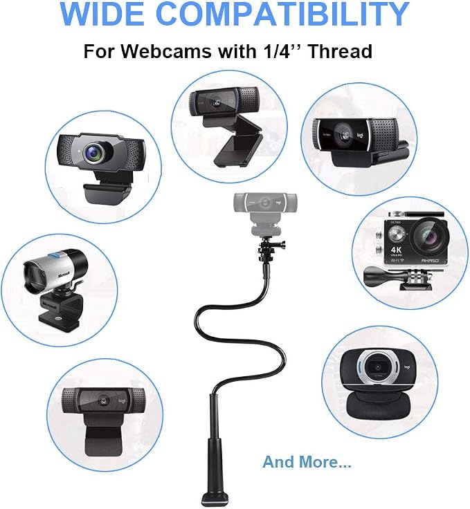30 Inch Webcam Stand Camera Mount, Upgraded Thick Base Flexible Gooseneck Camera Stand Desk Webcam Mount Clamp for Logitech Webcams C930e C930 C920 C922x C922 Brio 4K C925e C615, Gopro Hero 8 7 6 5 4 - Image 5