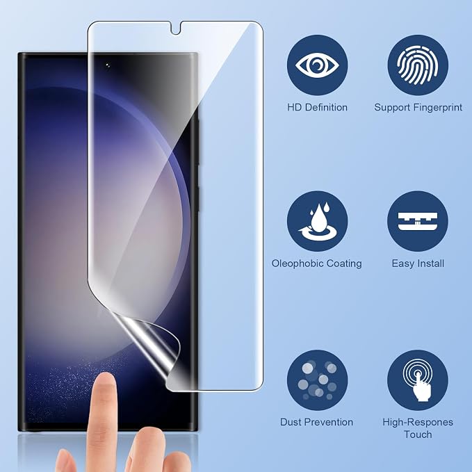 LK 3 Pack for Samsung Galaxy S23 Ultra Screen Protector [Flexible TPU Film] | [Support Fingerprint Unlock] Touch Sensitive, 3D Curved Max Coverage Laptop Screen Protector for Cell Phone S23 Ultra - Image 4