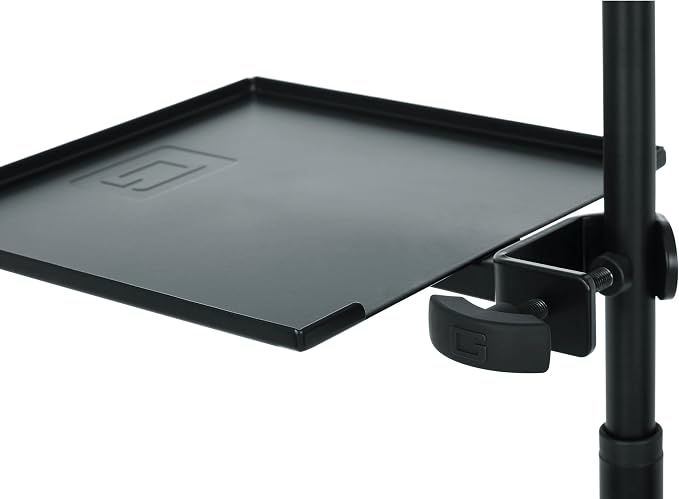 Gator Frameworks Microphone Stand Utility Shelf; 9" x 9" (GFW-SHELF0909) | Steel Tray Secures Accessories with Raised Edges and Clamps to Most Mic Stands 10 lb Weight Capacity - Image 8