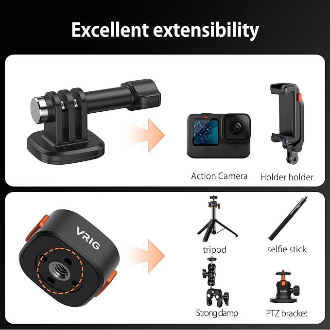 VRIG Quick Release Base Mount Kit for GoPro Accessories, Magnetic Quick Release Camera Tripod Mounts for Insta 360, DJI Osmo Action 5Pro/4/3,Go Pro Hero 13 12 11 10 9,with 1/4" Screw Hole for Tripod - Image 3