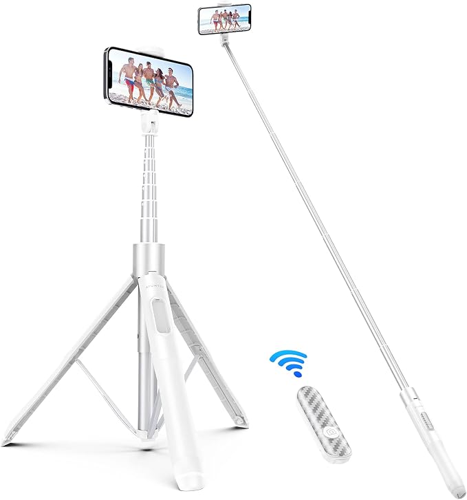 ATUMTEK 60" Selfie Stick Tripod, All in One Extendable Phone Tripod Stand with Bluetooth Remote 360° Rotation for iPhone and Android Phone Selfies, Video Recording, Vlogging, Live Streaming, White by ATUMTEK