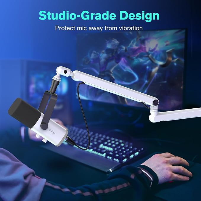 FIFINE BM88W Low Profile Mic Boom Arm for Podcast Recording Streaming | Metal Microphone Arm Stand, Desk Mount, Cable Channels Management, for Gaming Home Office Studio - Image 3