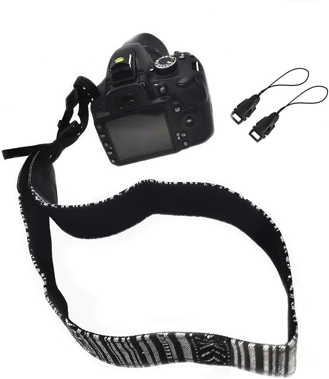 Camera Strap Canvas BlackWhite Shoulder Strap with Release Buckles | Adjustable Vintage Neck Shoulder Carrying Strap with Quick Release Buckles for DSLR SLR Most Digital Cameras - Image 5
