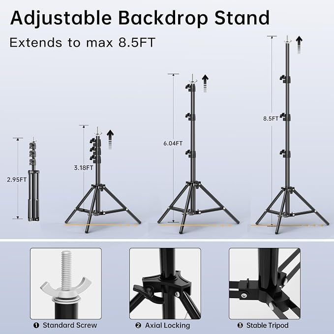 BEIYANG 8.5 x 10 FT Photo Backdrop Stand Kit, Adjustable Background Holder Support System Kit with Carrying Bag, for Photography Video Stutio, Parties Decoration, Advertising Display - Image 2