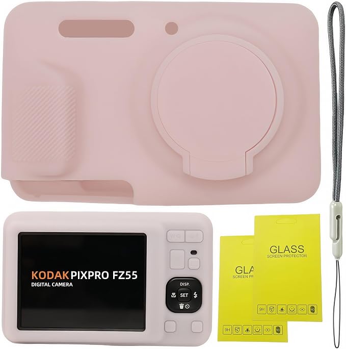 Case for Kodak PIXPRO FZ55, FZ55 accessories | Soft Silicone Protective Case Removable Lens Cover, Comes with 2 Screen Protectors and 1 Wrist Strap. (Jelly Pink) by SZHSYJY