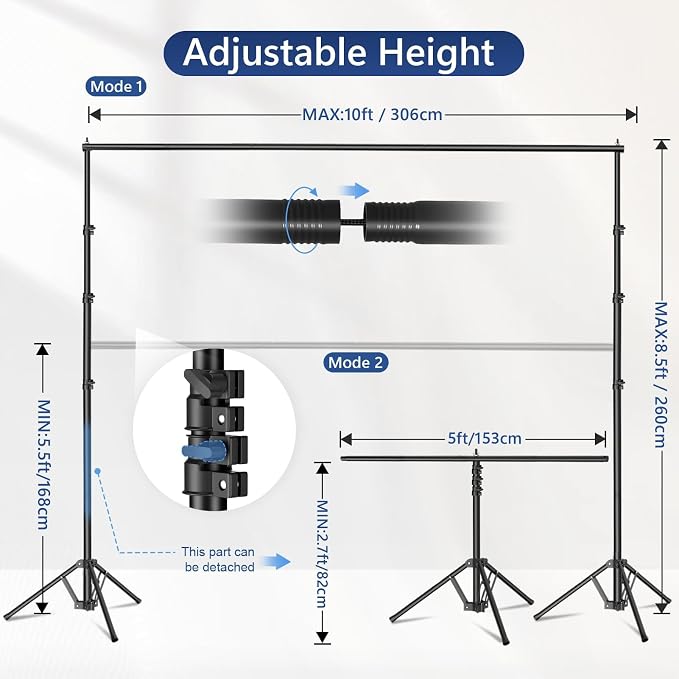 EMART 3-in-1 Backdrop Stand 10x8.5 ft Adjustable Photography Banner Stand | T-Shape Back Drop Stand for Party, Wedding, Events Dectorations, Background Support kit for Photo Video Studio with 8 Clamps - Image 5