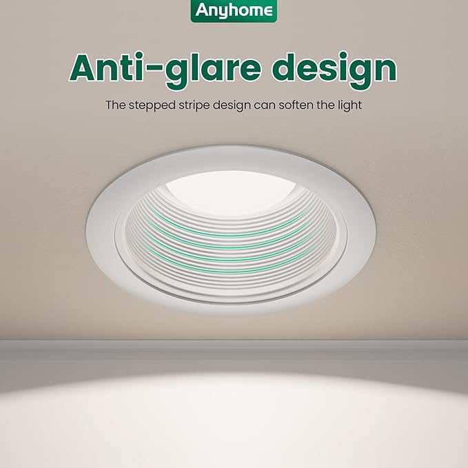 6 Inch Can Light Cover,12 Pack White Can Light Trim | Step Baffle with Detachable Ring,Anti-Glare,All Metal Material - Image 2