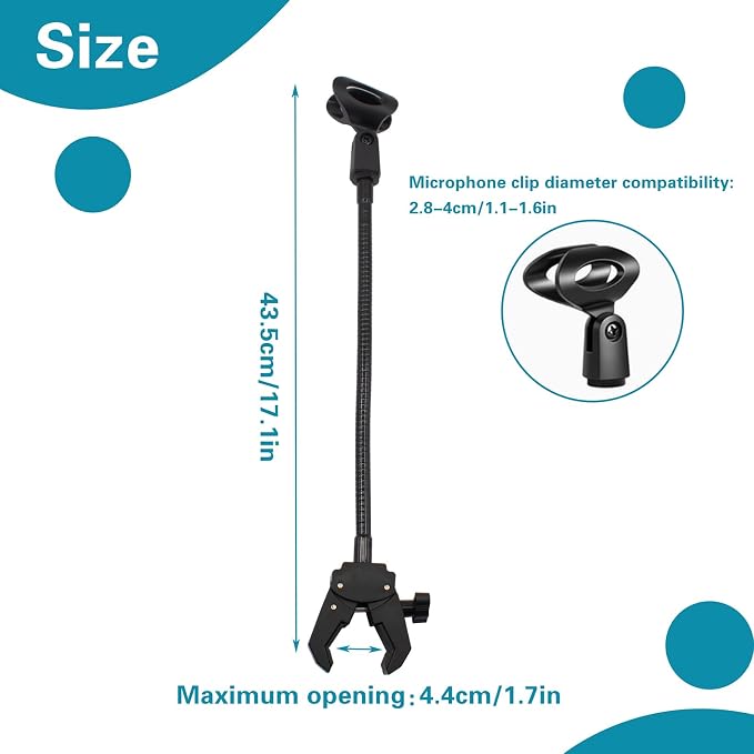 11.8 Inch Gooseneck Microphone Stand for Desk Flexible Mic Arm Holder | Desk Mic Stand With Super Clamp Mount Mic Clip for Music Recording Equipment, Podcast, Live Broadcast, Pulpit & Podium - Image 3