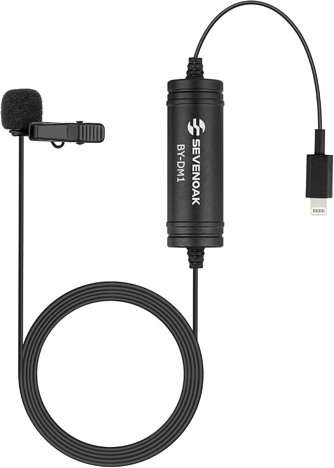 by-DM1 MFI Lightning Connected Lavalier Microphone for iPhone Lapel Clip-on Mic for iOS 20-Foot Cable - Mic for iPhone Smartphone for YouTube Video Vlog Podcast Micro Film by Sevenoak