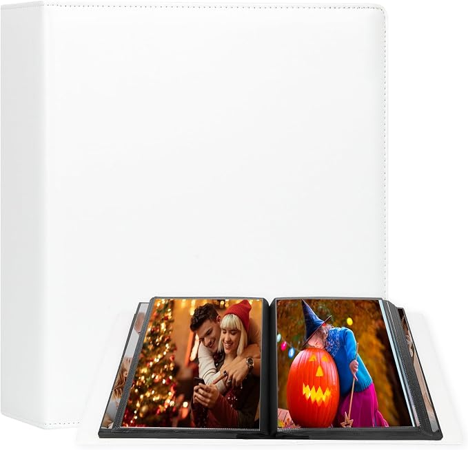 Aevdor 8x10 Photo Album, 168 Photos, Leather Cover, White | Large Capacity, Side-Loading Clear Pockets, Vertical 8x10 Layout, Black Inner Pages, Wedding, Travel, Baby & Family Memories by Aevdor