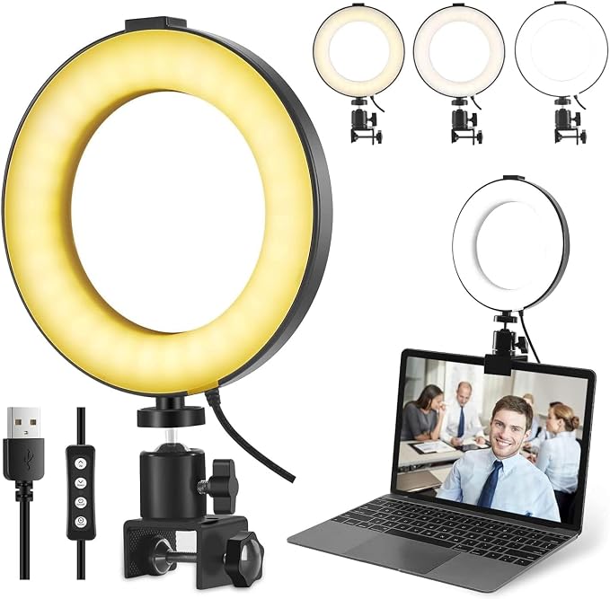 Video Conference Lighting Kit, Ring Light Clip on Laptop Monitor, 6" Dimmable LED Circle Selfie Light for Zoom Meeting/Remote Working/Zoom Calls/Live Streaming/Video Recording by MACTREM
