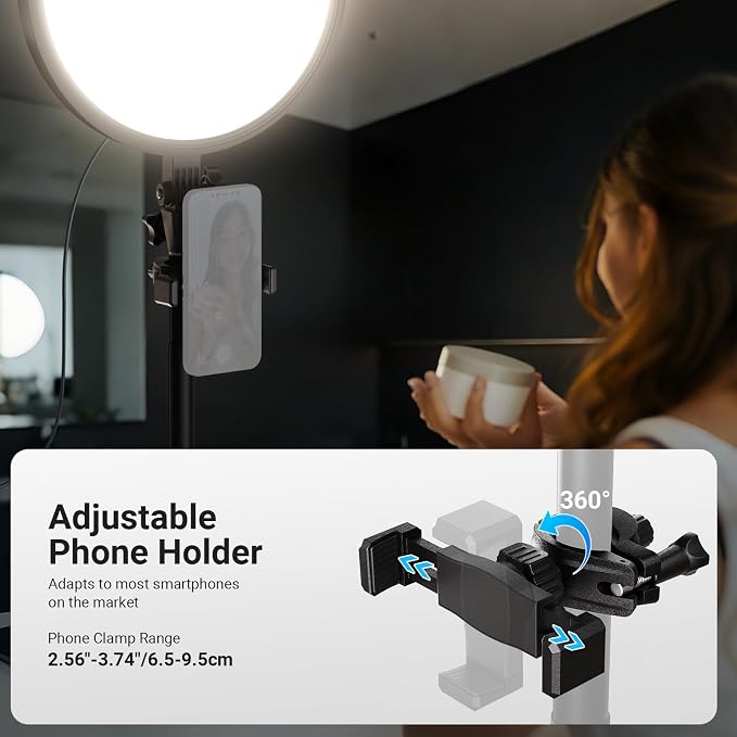 NEEWER Basics 13" 45W Large Ring Light with 66" Stand, 3000K-6500K CRI95+ Full Screen LED Panel Lighting with Phone Holder/Remote for Video Recording Selfie Streaming Makeup Studio Photography, BR45B - Image 7