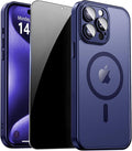 for iPhone 15 Pro Case with Privacy Screen Protector, Blue | Full Camera Protection, Translucent Matte Magnetic, Compatible with MagSafe, Shockproof Phone Cover, Slim Fit by ZOZDOKG
