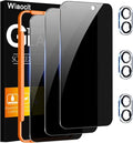 Wiaocit Tempered Glass Privacy Screen Protector for iPhone 16 Plus | 3+3 Pack, 9H Hardness, Camera Lens Protector, Installation Frame, Bubble Free, Case Friendly by Wiaocit