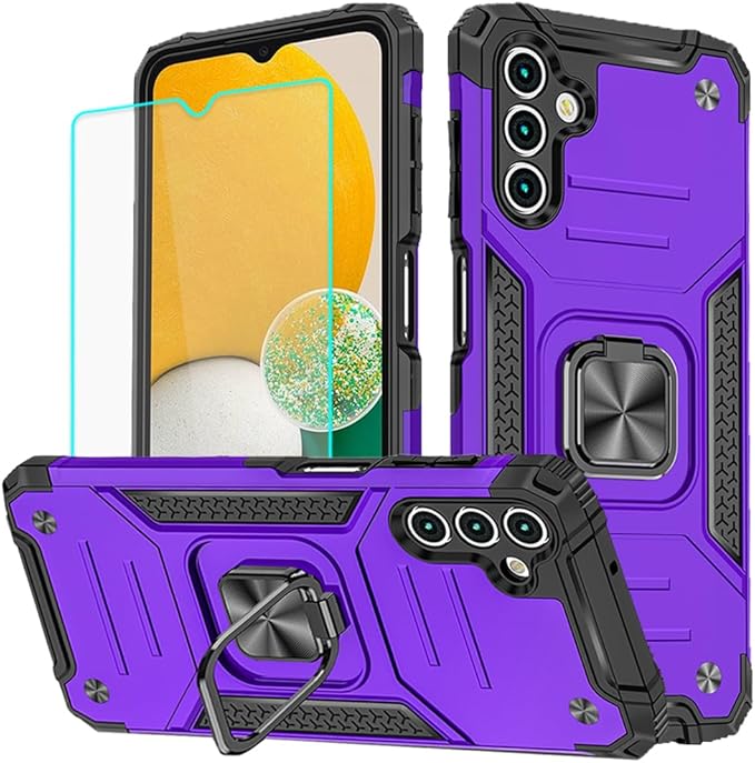 HNHYGETE for Galaxy A13 5G Phone Case with Screen Protector, 360°Military Grade Rotatable Kickstand [Heavy Duty] Protective Cases for Samsung Galaxy A13 5G (Purple) by HNHYGETE