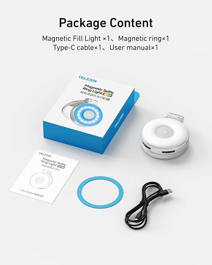 TELESIN 4-in-1 RGB Selfie Light with Mirror for Phone | 4 in 1 Magnetic RGB Light with Makeup Mirror and Phone Stand, Rechargeable Clip-On Light for TikTok, Vlog, Selfie, Makeup - Image 9