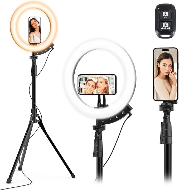 UBeesize 12'' LED Ring Light with 62'' Tripod Stand and Magnetic Phone Holder, Selfie Ring Light for Video Recording, Live Streaming, Compatible with iPhone & Android (Black) by UBeesize