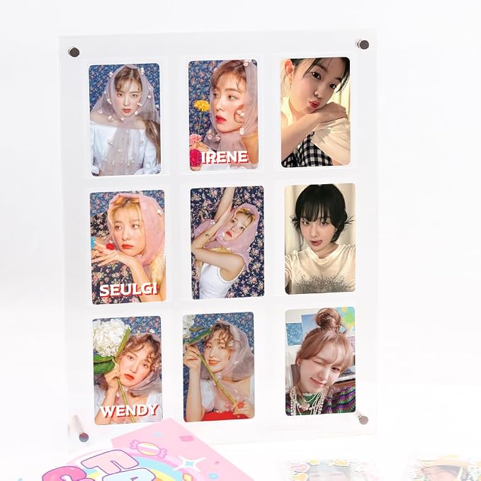 Standing Card Holder, 66 x 91 mm, Ultra Clear Acrylic Display | 9 Cards Capacity, Includes Screws, For Kpop Photocard Sports Baseball Basketball, Display Cases Protectors by Baskiss