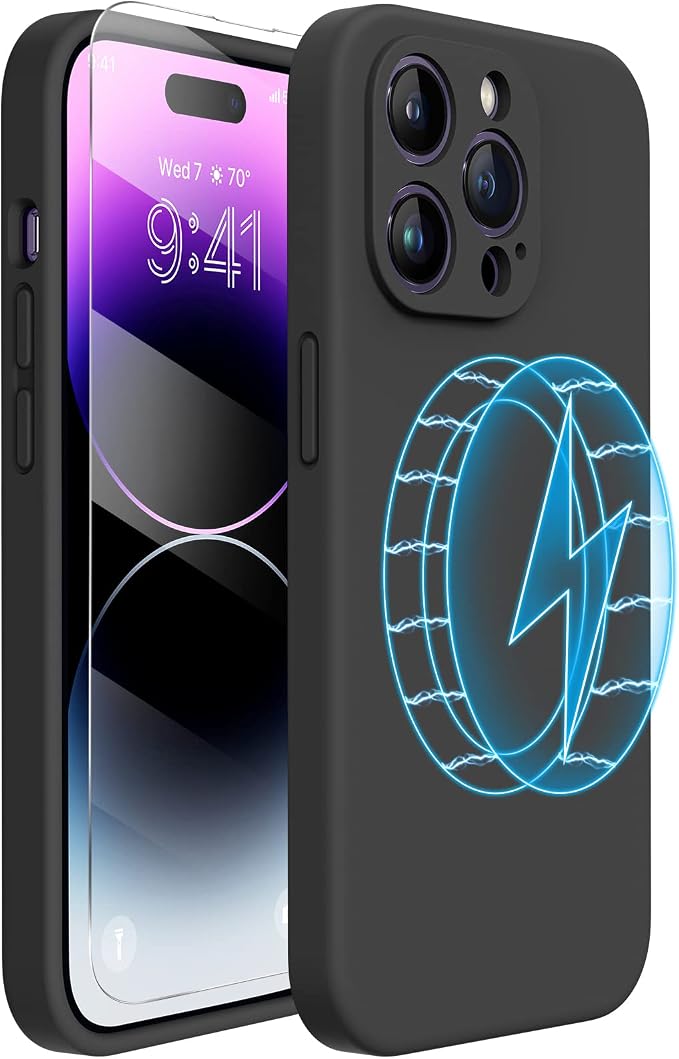 Miracase Silicone & Magnetic for iPhone 14 Pro Case, Dark Black | Compatible with MagSafe, Soft Microfiber Lining, Premium Silicone Cover Shockproof Drop Protection Phone Case for 14 Pro by Miracase