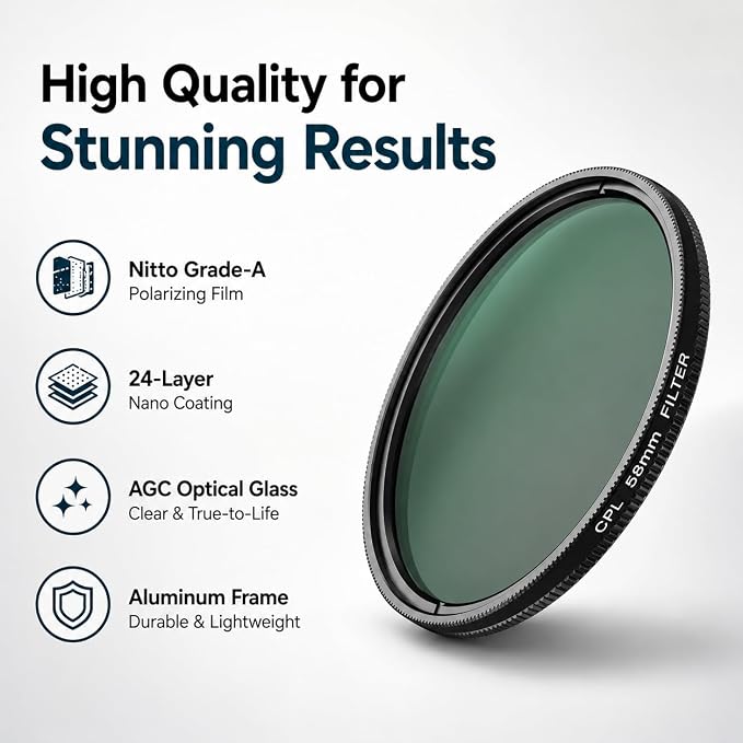 APEXEL 58mm CPL Phone Lens Filter for iPhone & Android, Reduce Glare & Enhance Colors for Photos and Videos, with Universal Clip, Adapter Ring & Cold Shoe Mount - Image 6